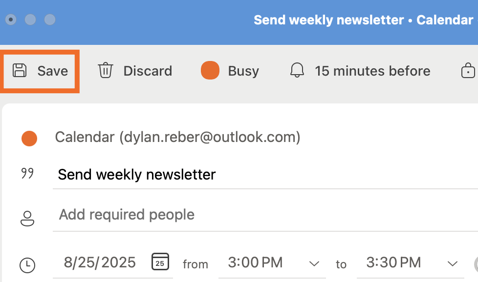 Screenshot showing how to create a repeating reminder in Outlook.