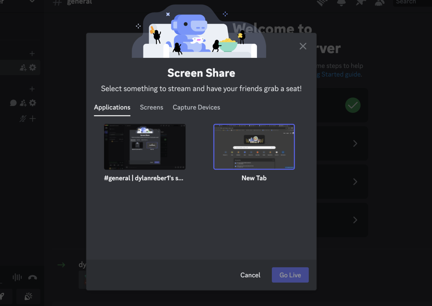 Image showing the screen share selection screen