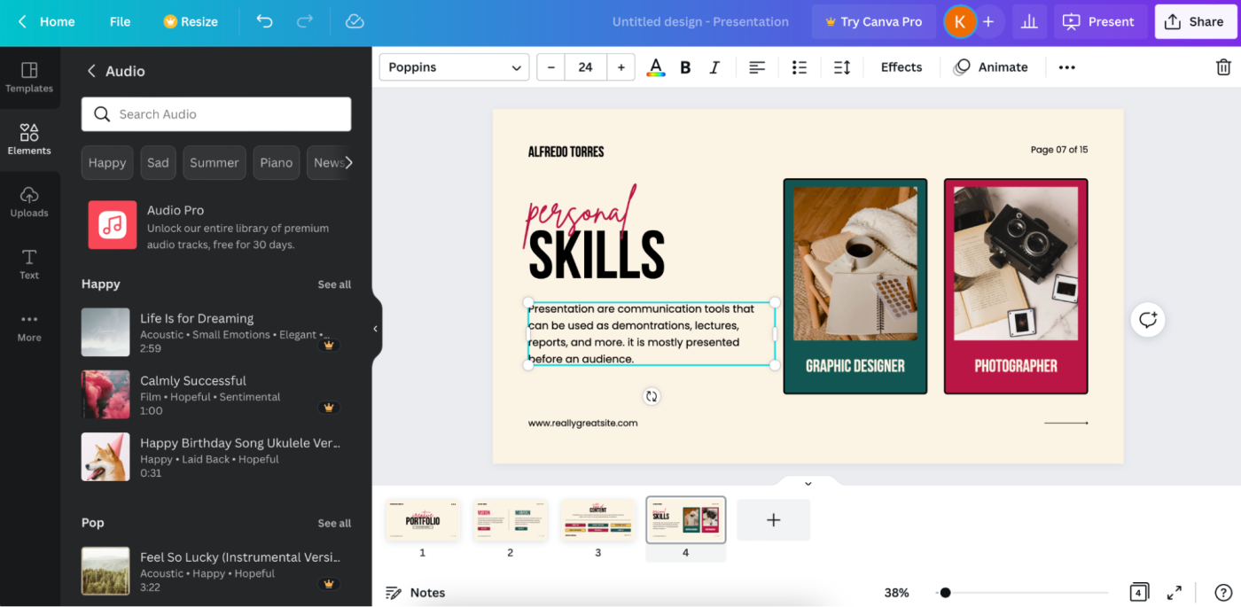 Canva, our pick for the best free presentation app