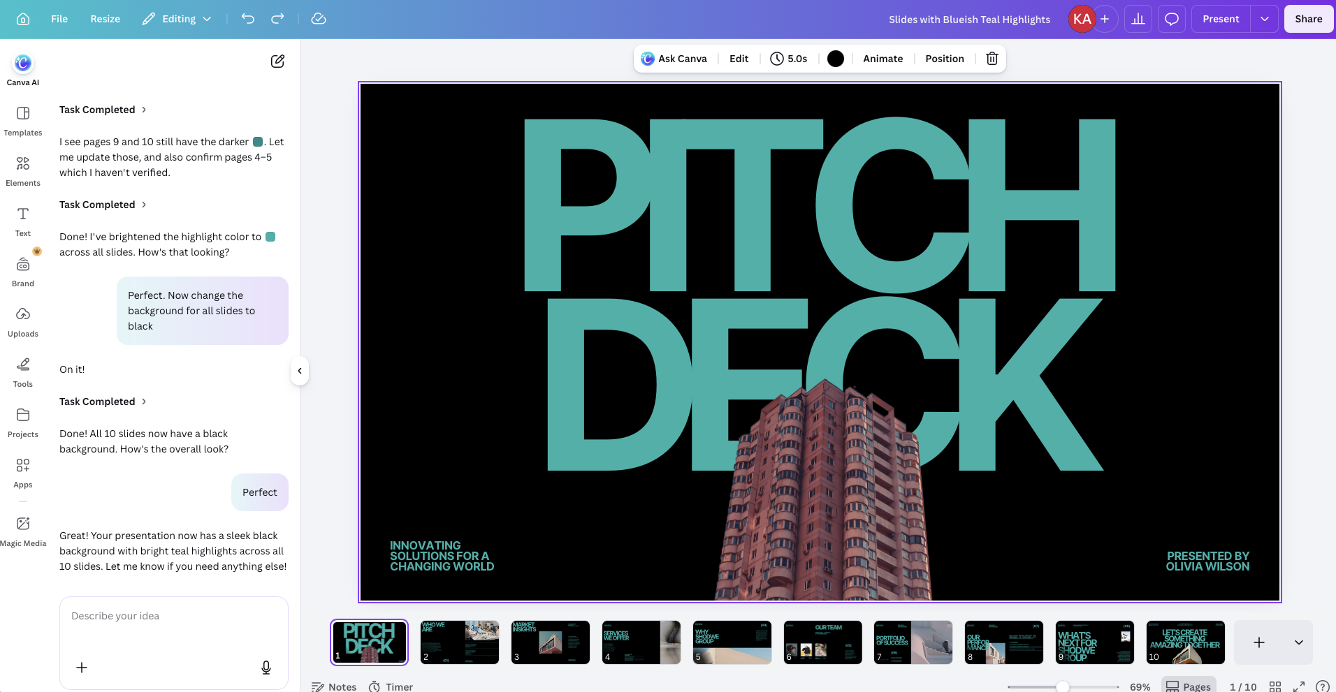 Canva, our pick for the best free presentation app