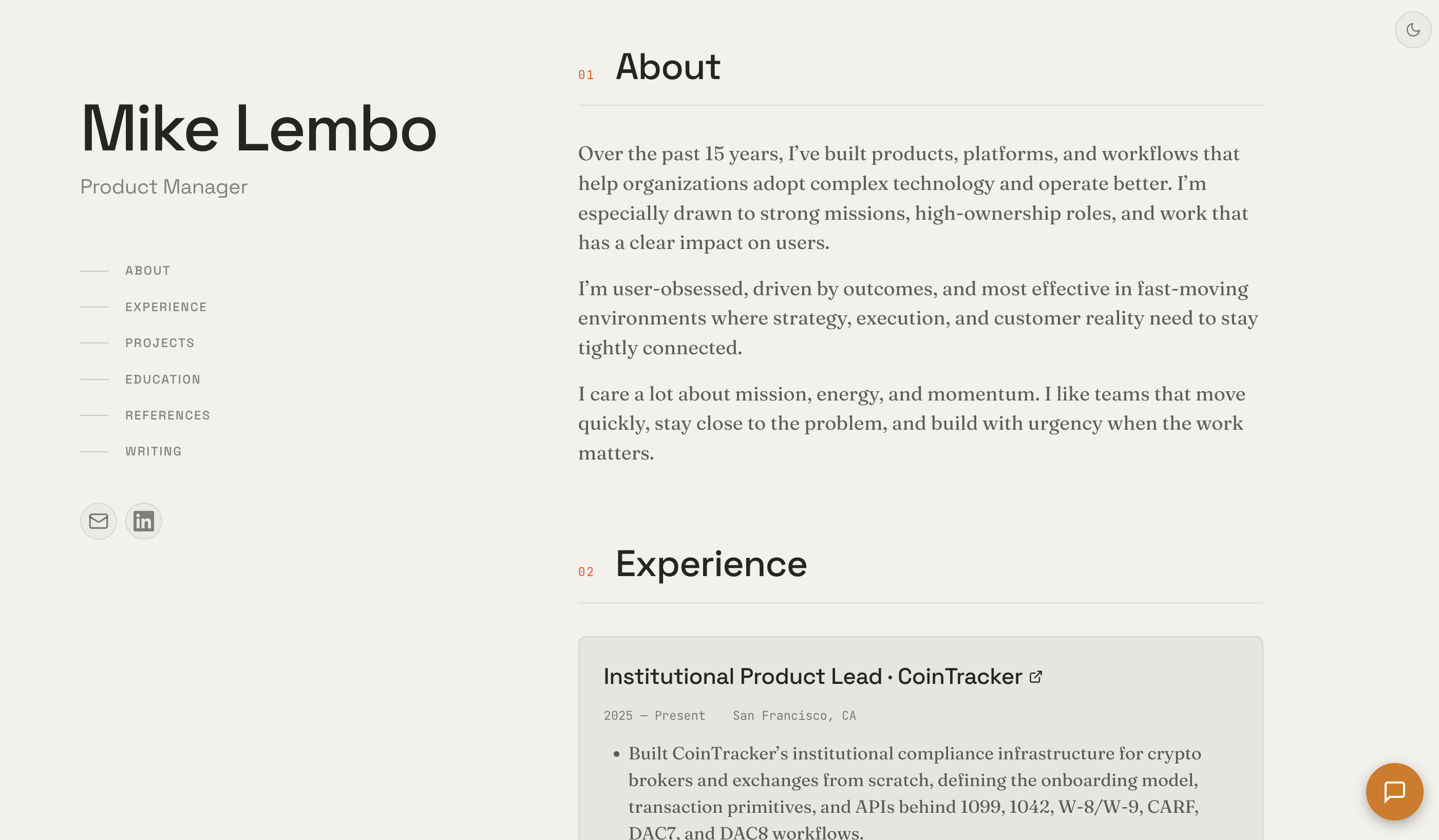 Mike Lembo's portfolio website.