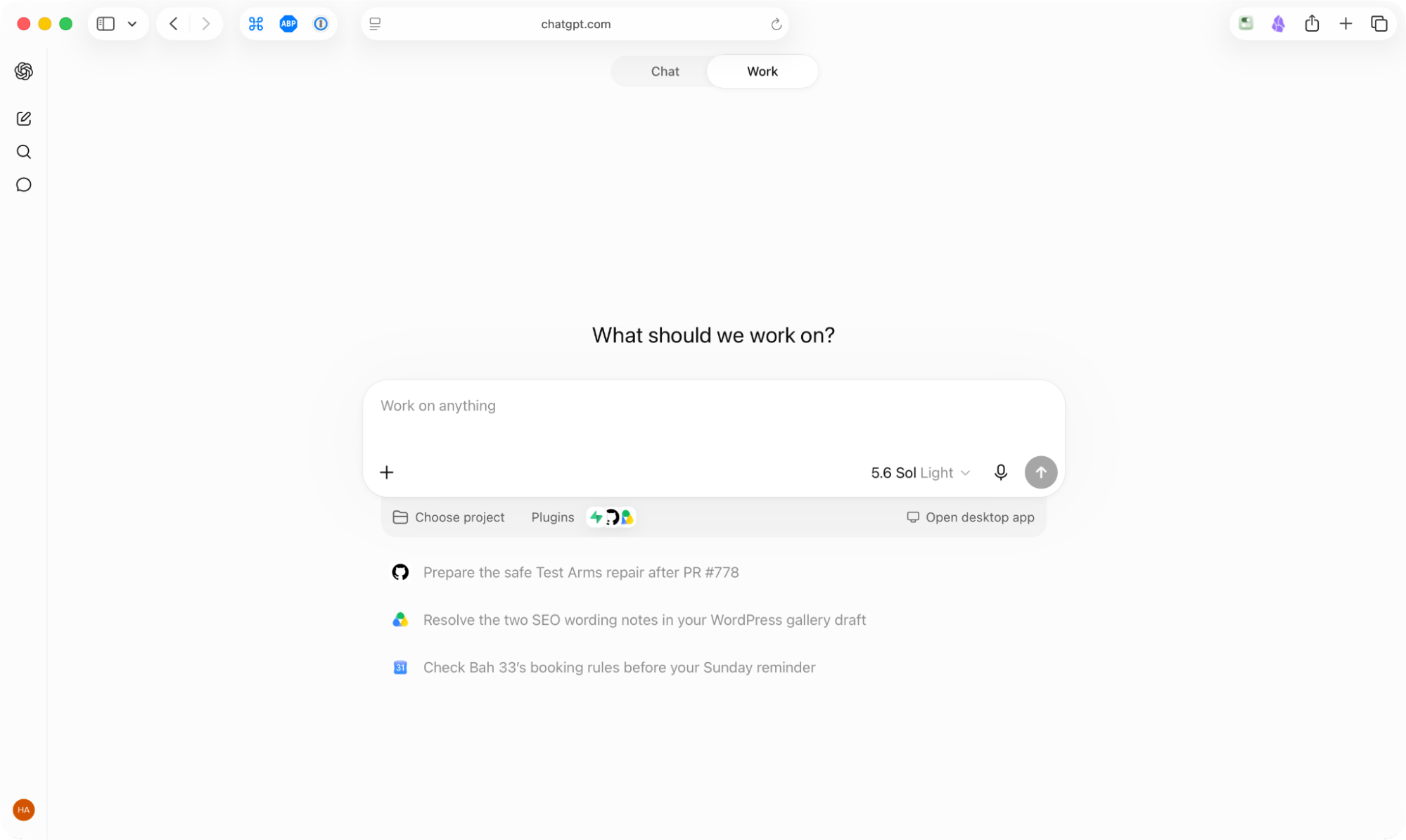 The ChatGPT Work interface