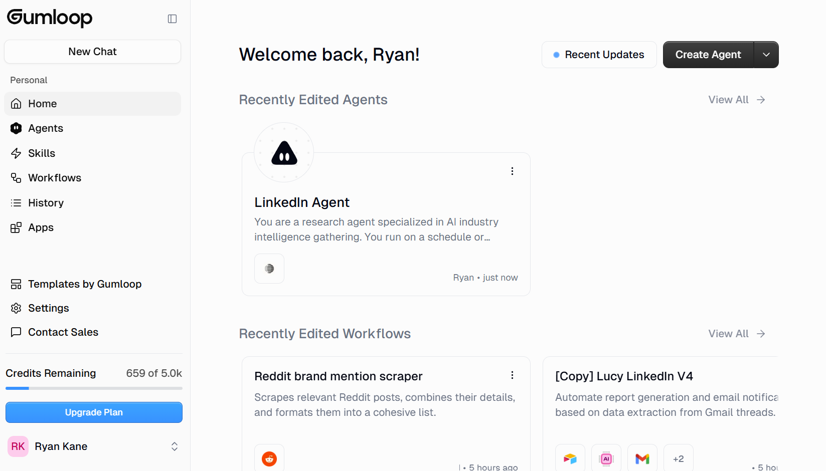 The Gumloop home tab
