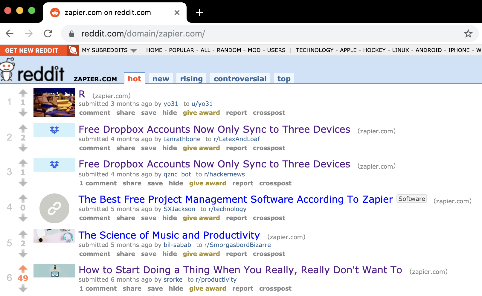 A Reddit domain page