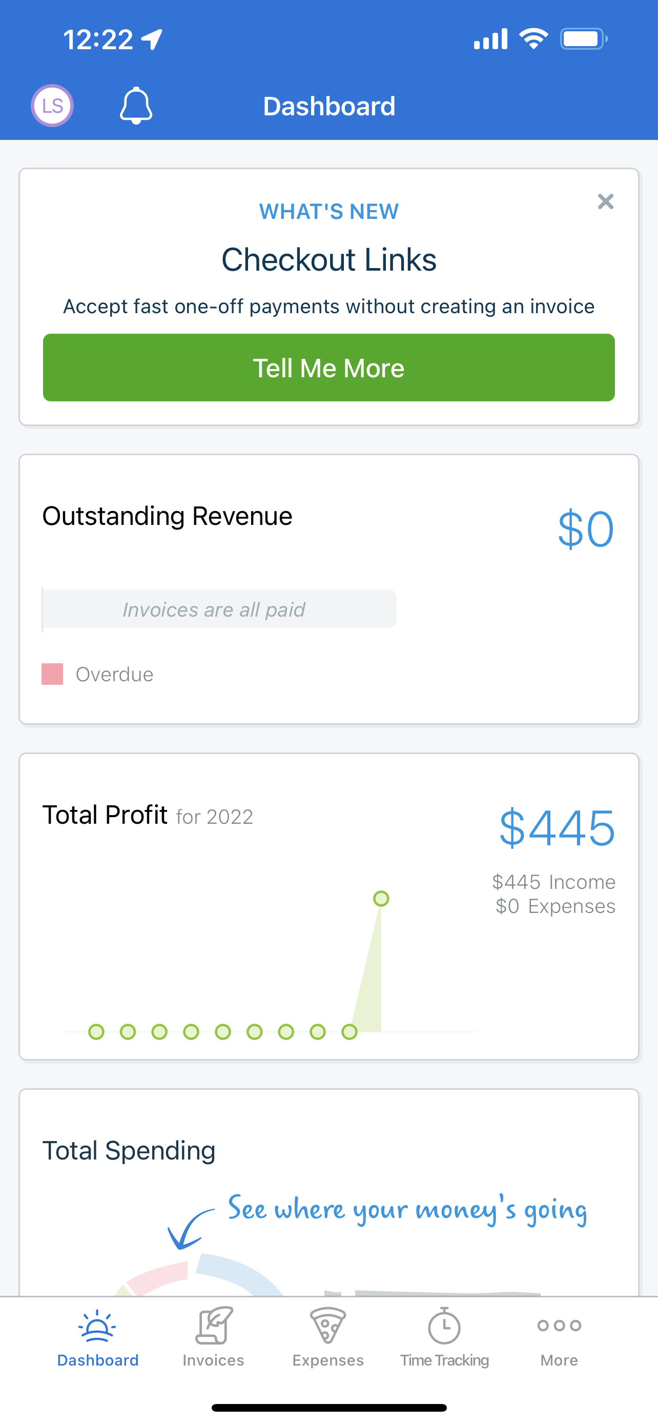 Screenshot of FreshBooks' mobile dashboard