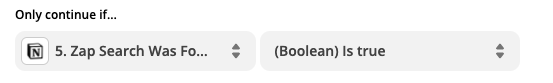 A boolean condition used in a Zapier filter.