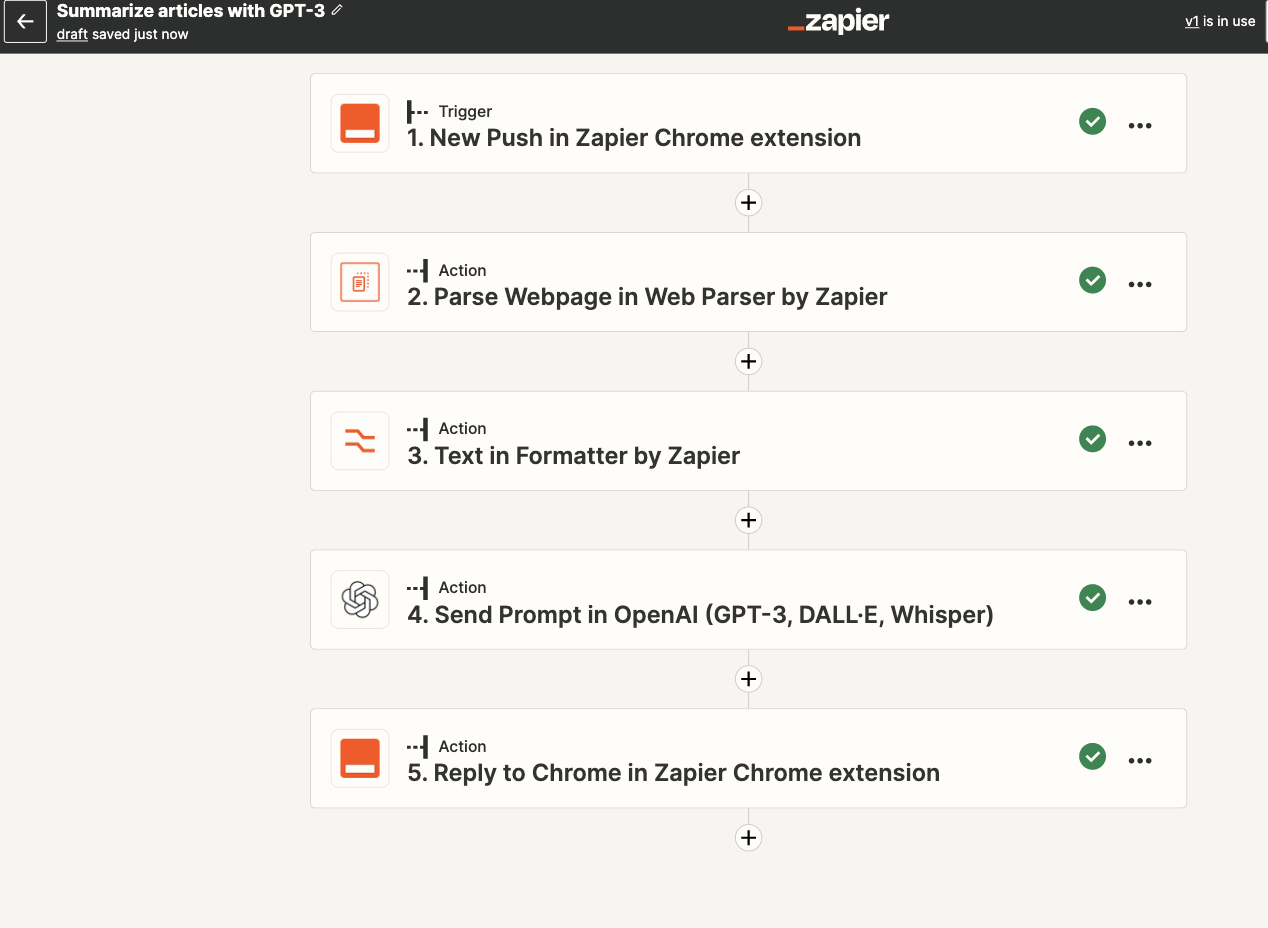 A view of the Zap editor that shows a Zap with four steps.