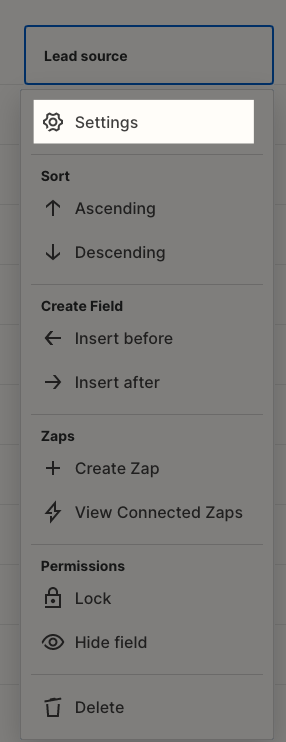 Click on a field header and select Settings from the menu. 