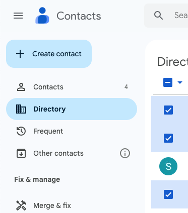 Screenshot of where to find the contact directory in Gmail