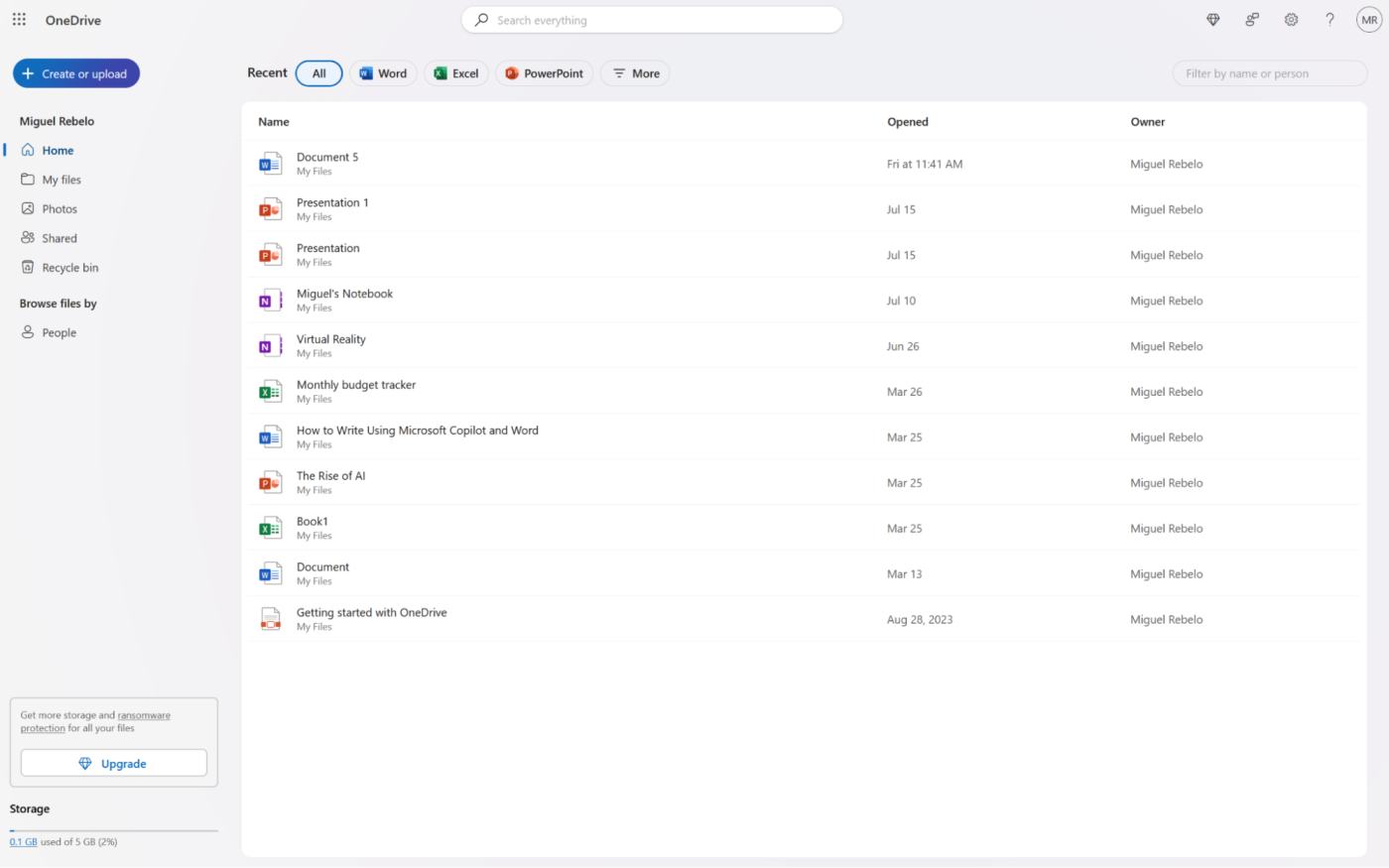 OneDrive interface