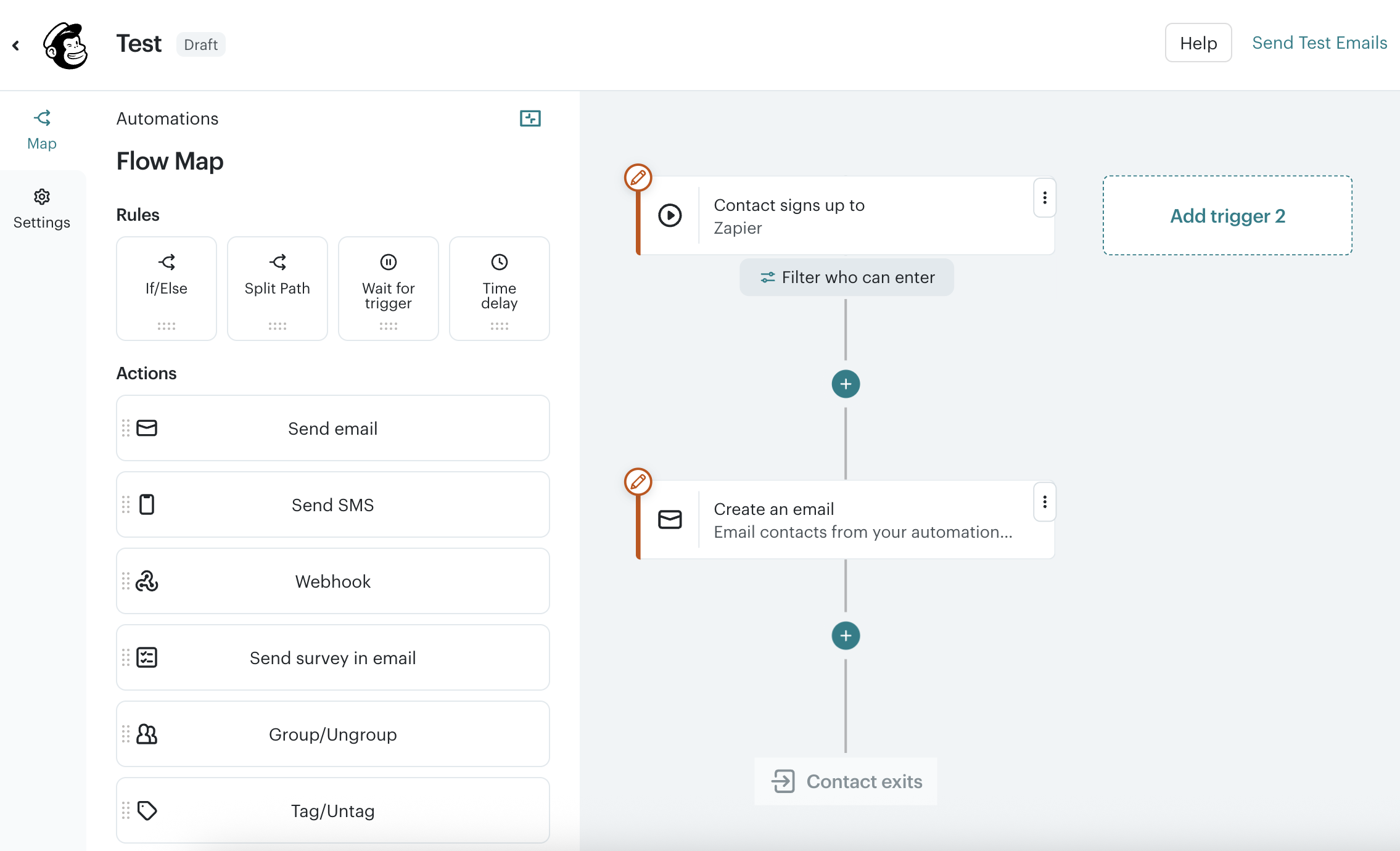 Screenshot of Mailchimp's automation builder interface