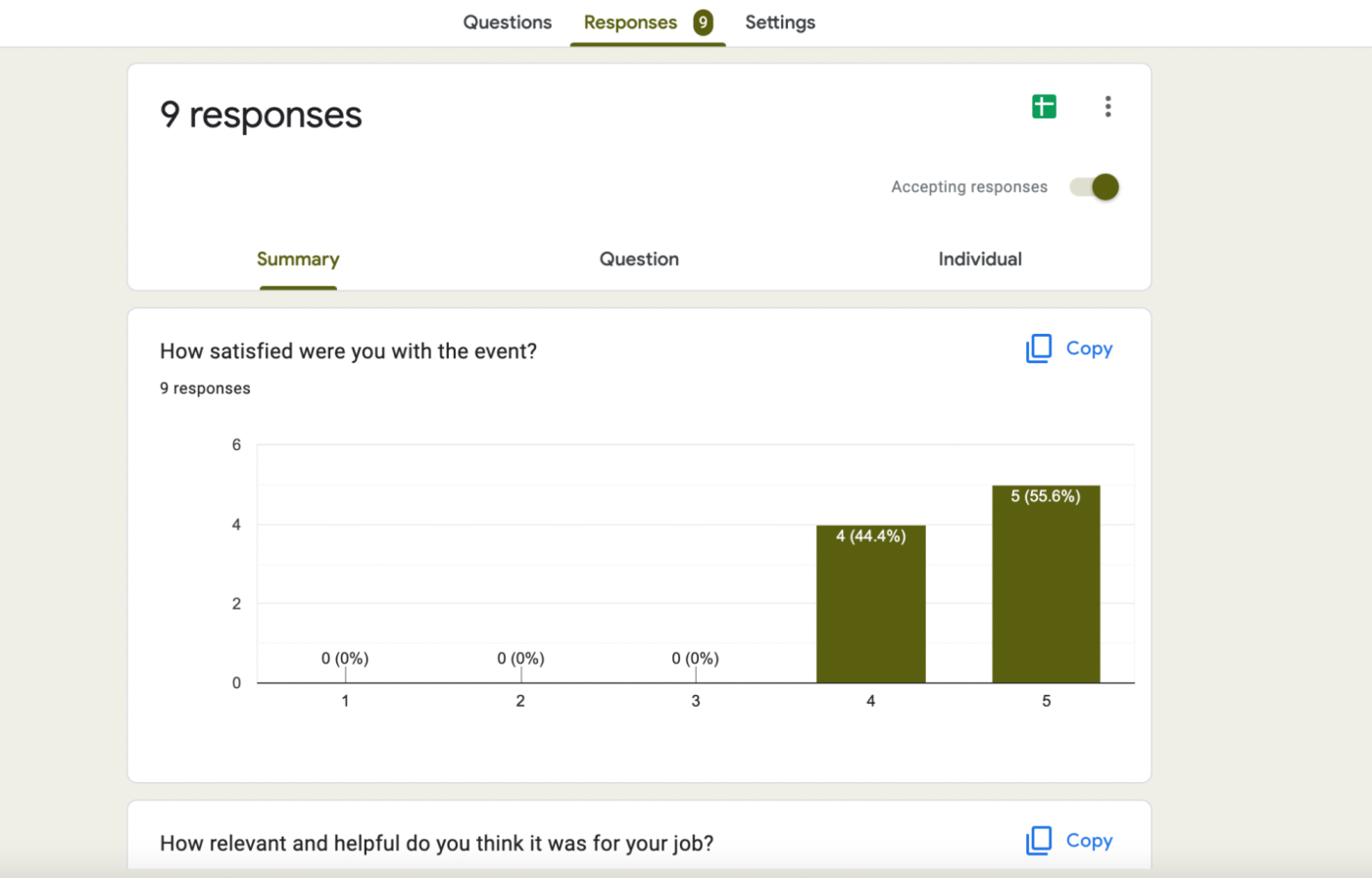 Responses view in Google Forms