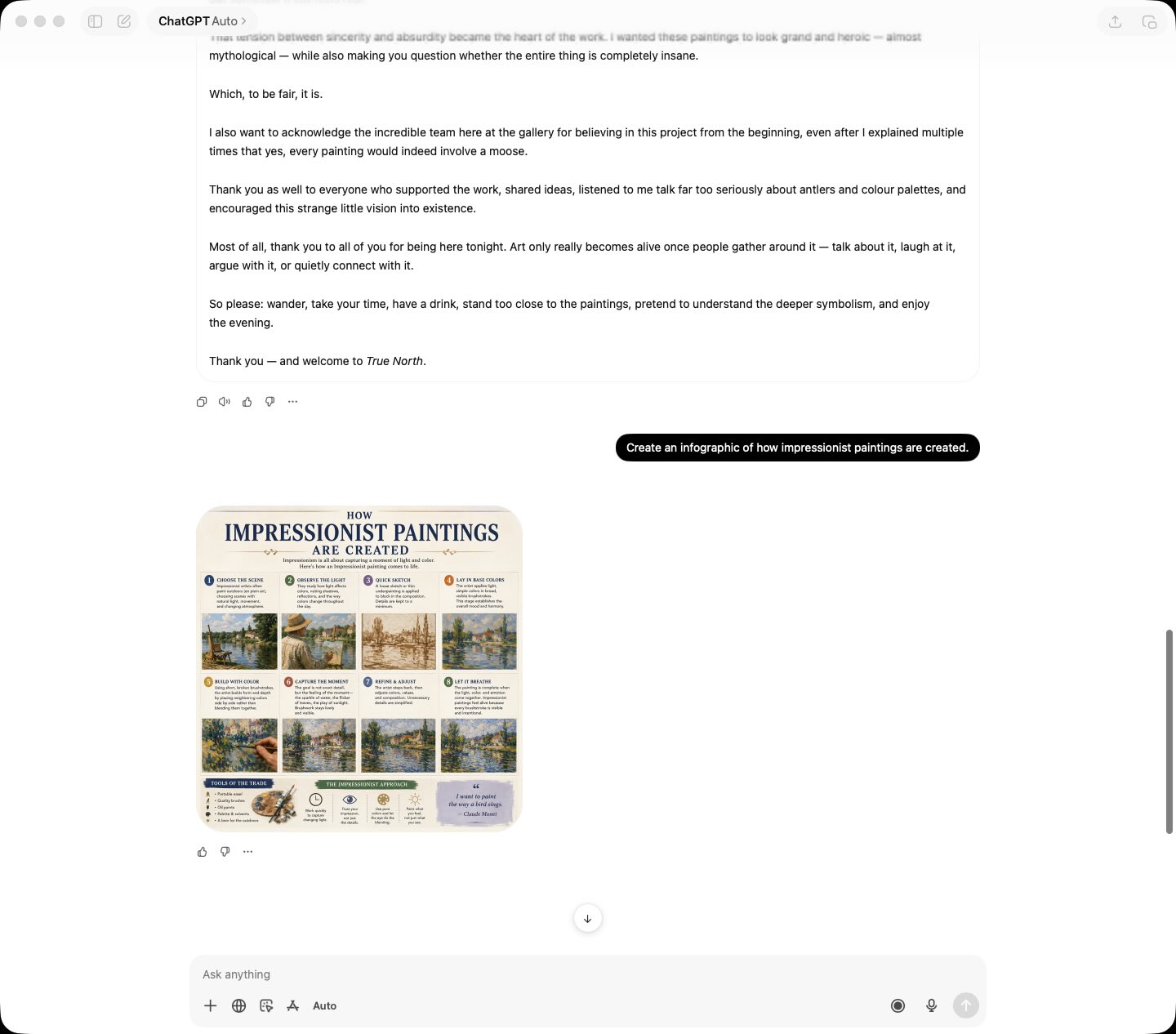 The instructions to create the infographic and the result