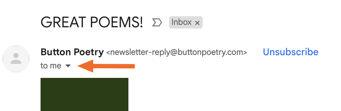Arrow pointing to "show more" next to the email recipient in Gmail.