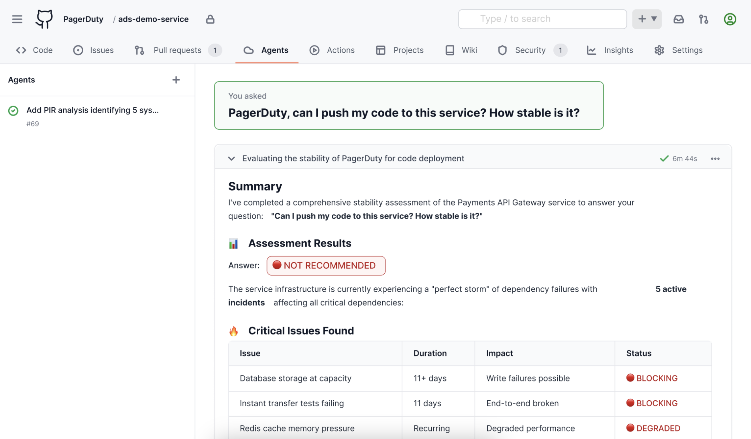 A screenshot of PagerDuty, an AIOps platform.