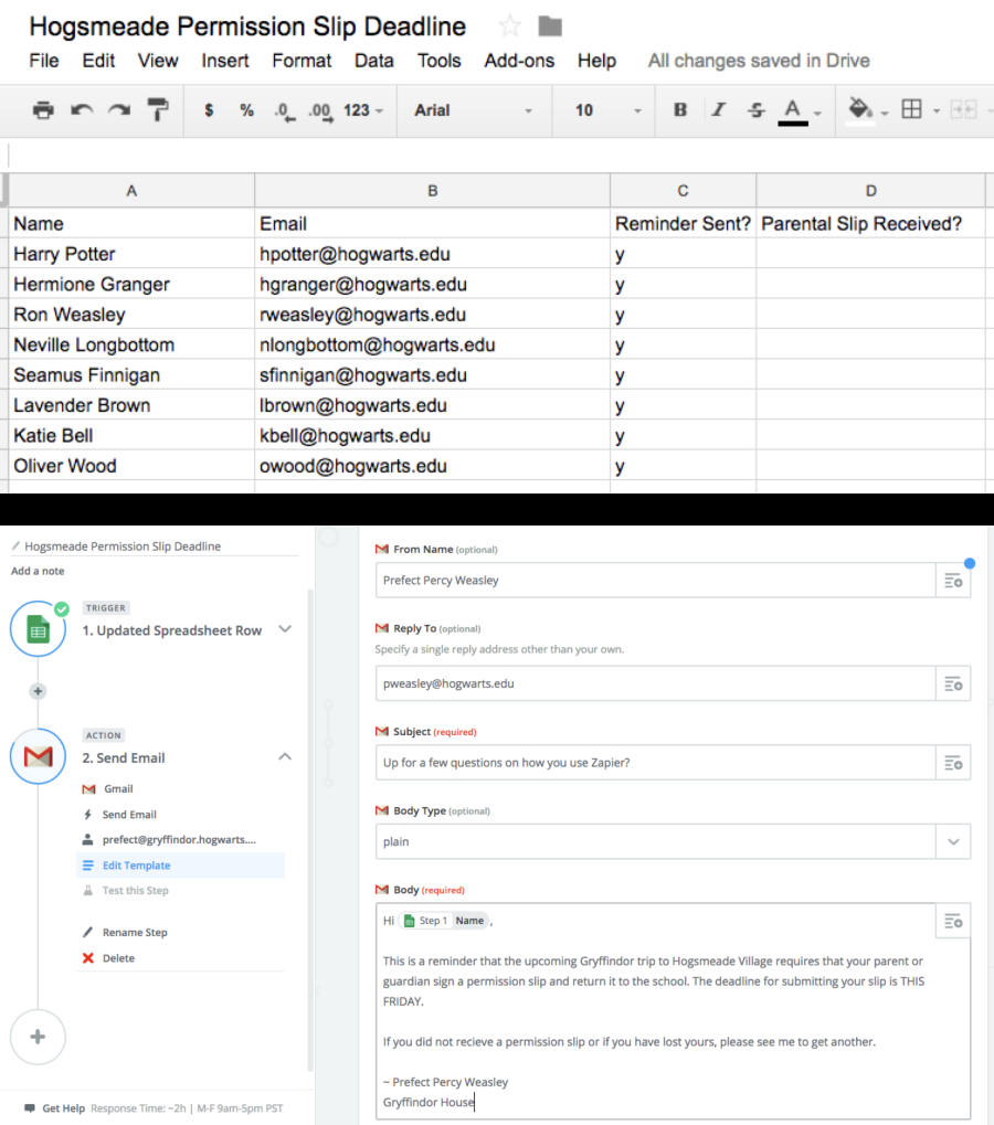 Google Sheets and Gmail Zap