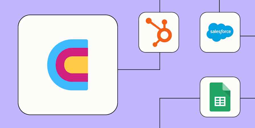 The Clay logo connected to logos for HubSpot, Salesforce, and Google Sheets against a lavender background.