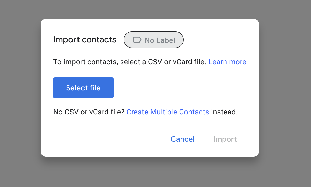 Importing from CSV or vCard in Google Contacts