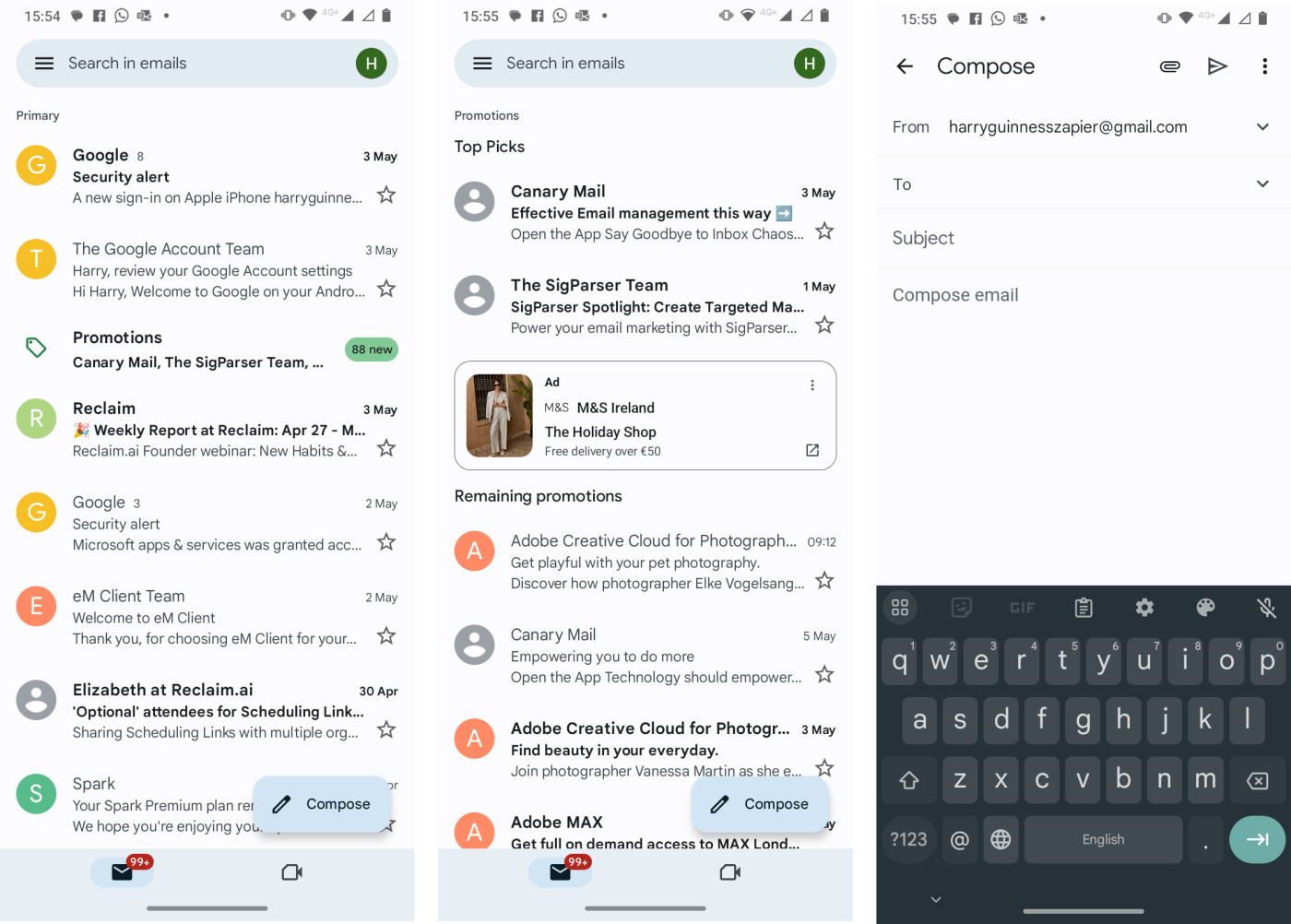 Gmail, our pick for the best email app for Android