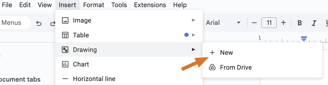 An image showing how to create new Google drawing