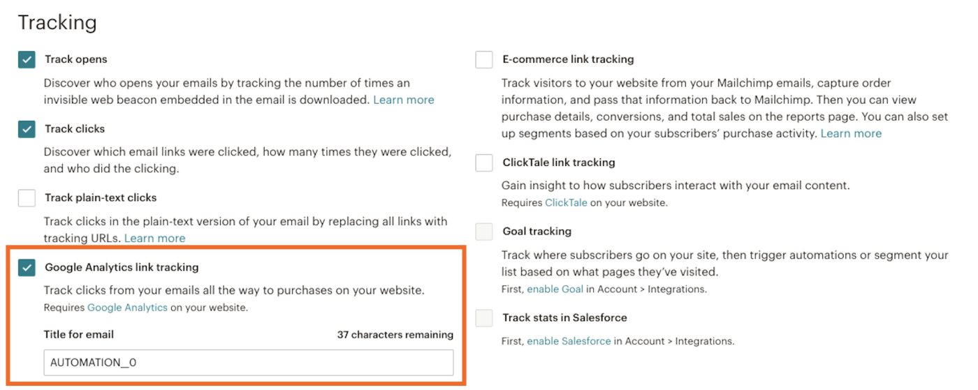 Checkbox for Google Analytics on ongoing campaign