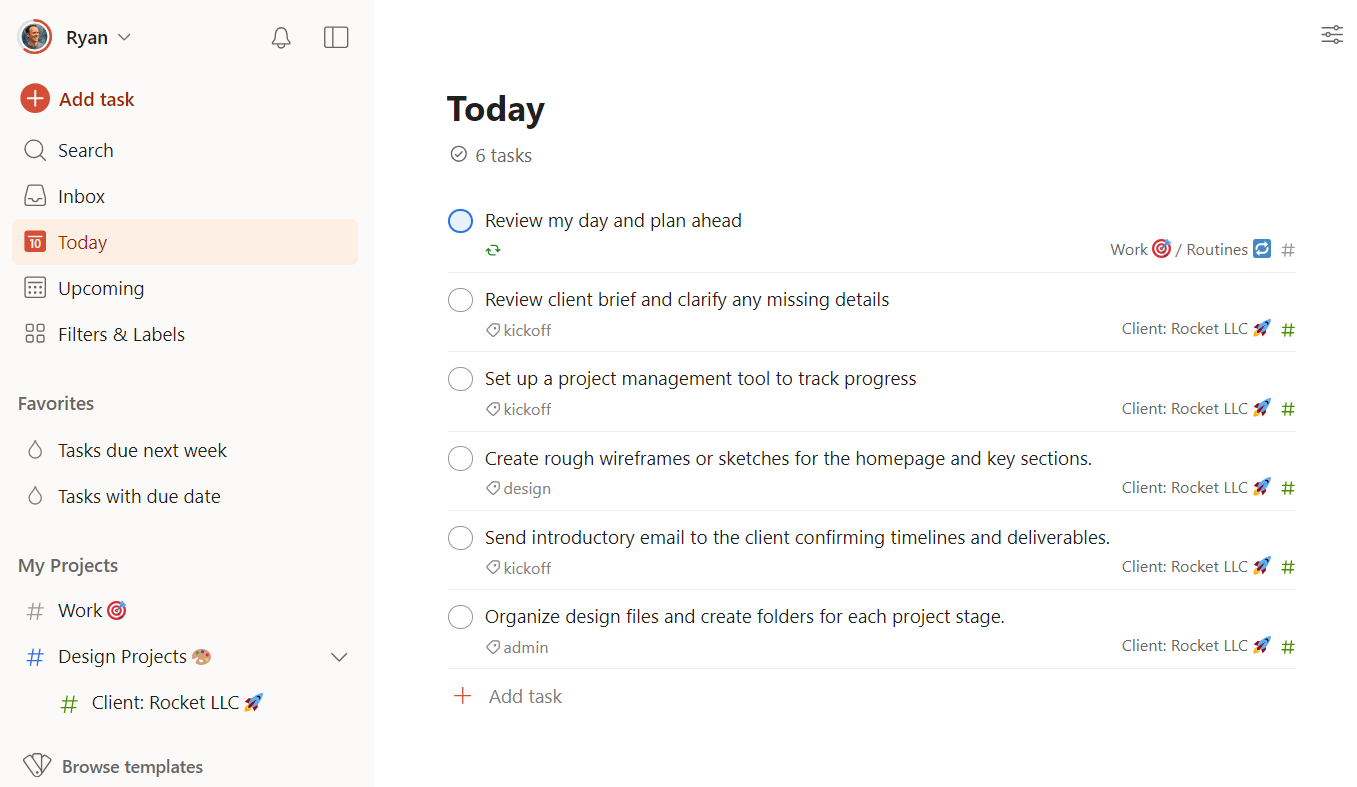 A task list in Todoist