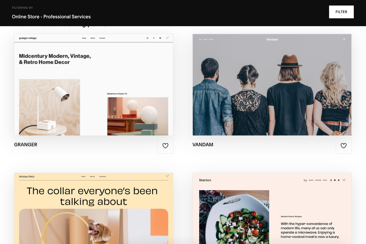 Screenshot of Squarespace's selection of templates