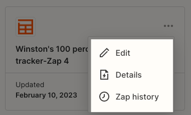 Edit a Zap, view Zap history, or see more details about a Zap from the Connected Zaps pane.