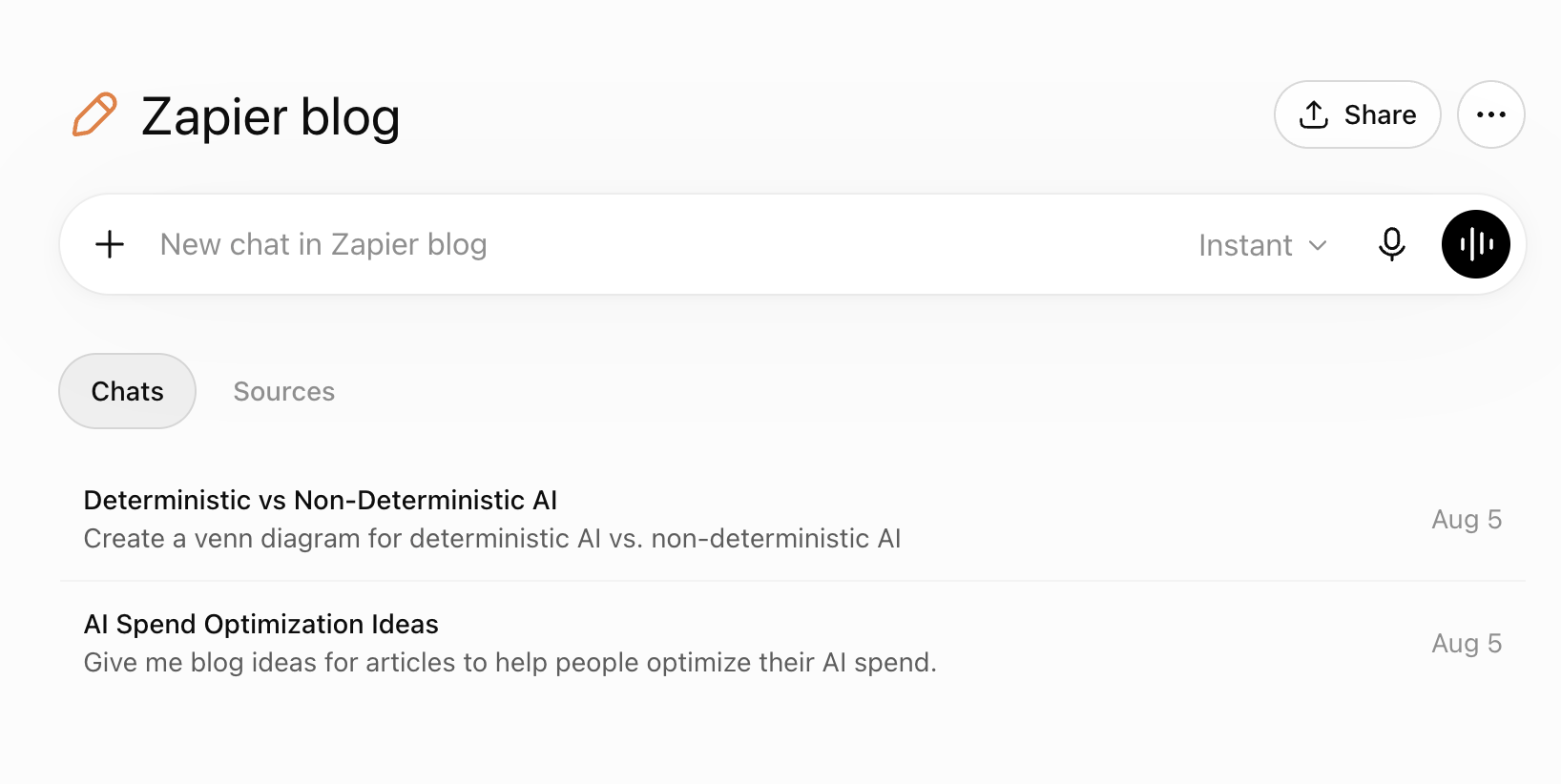 Home page of a project in ChatGPT with a list of project-specific conversations displayed.