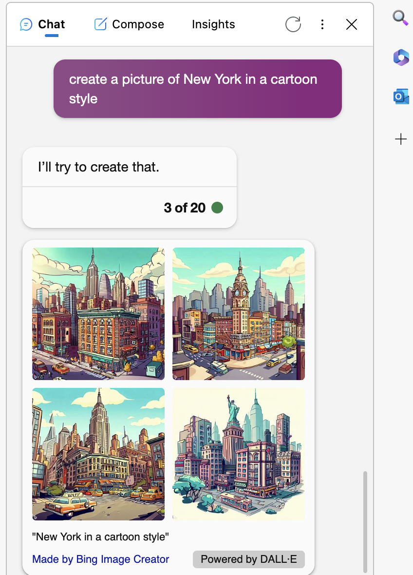 Bing Image Creator making a picture of New York in a cartoon style