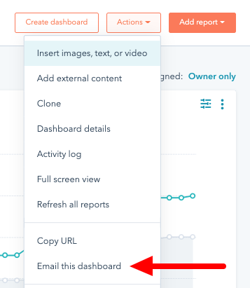 Clicking "Actions" and then "Email this dashboard"