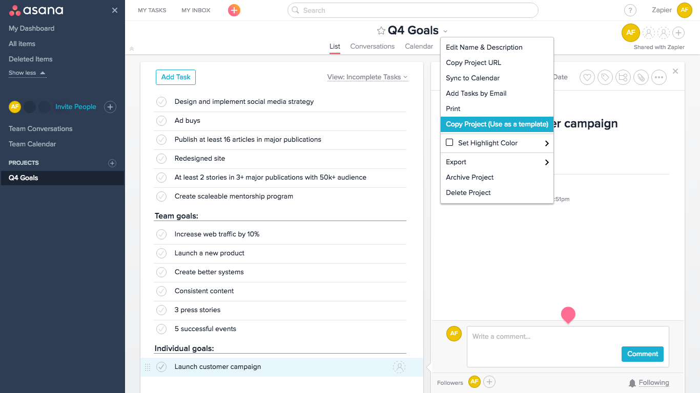 Asana task templates