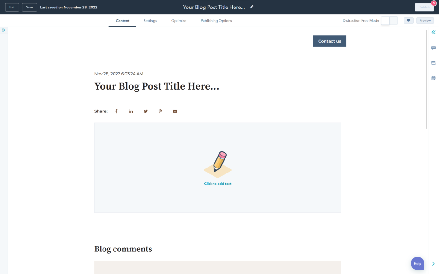 Writing a blog post directly inside HubSpot