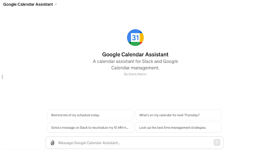 Screenshot of google calendar GPT
