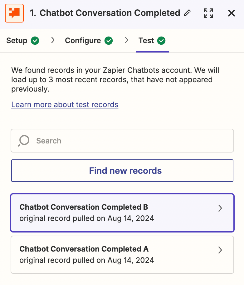 Screenshot of chatbot test samples