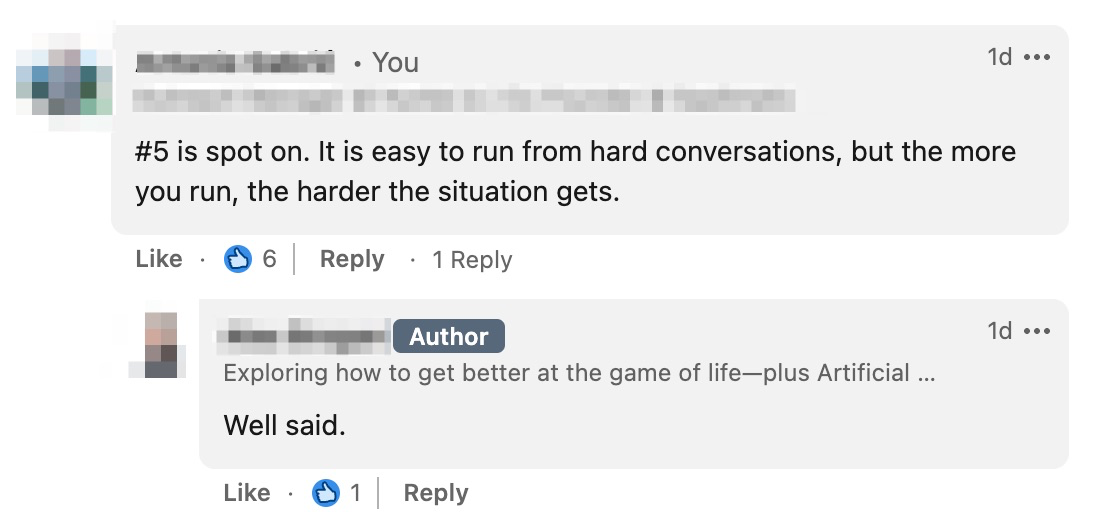 A personalized comment on a Linked