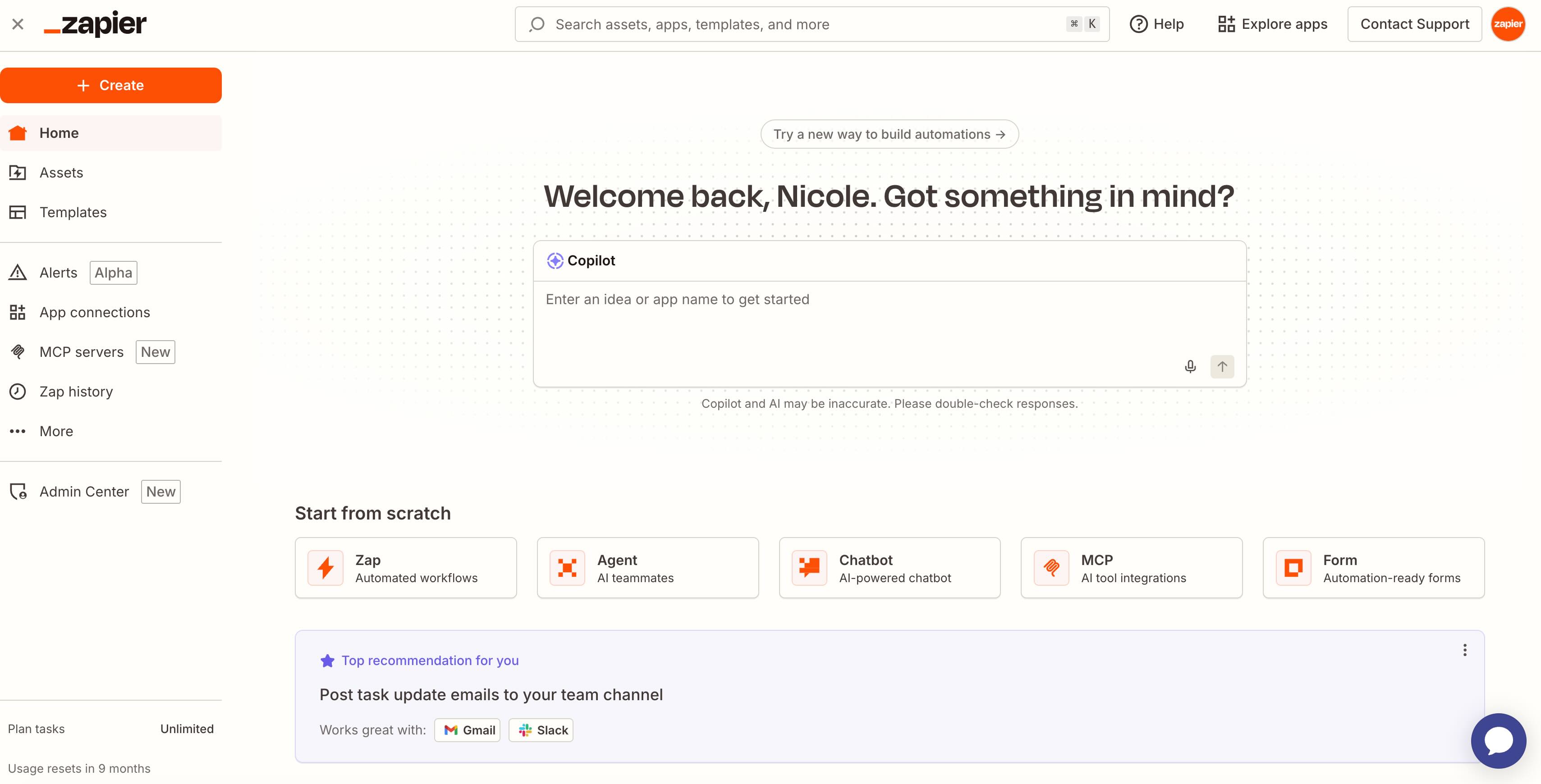 The Zapier dashboard
