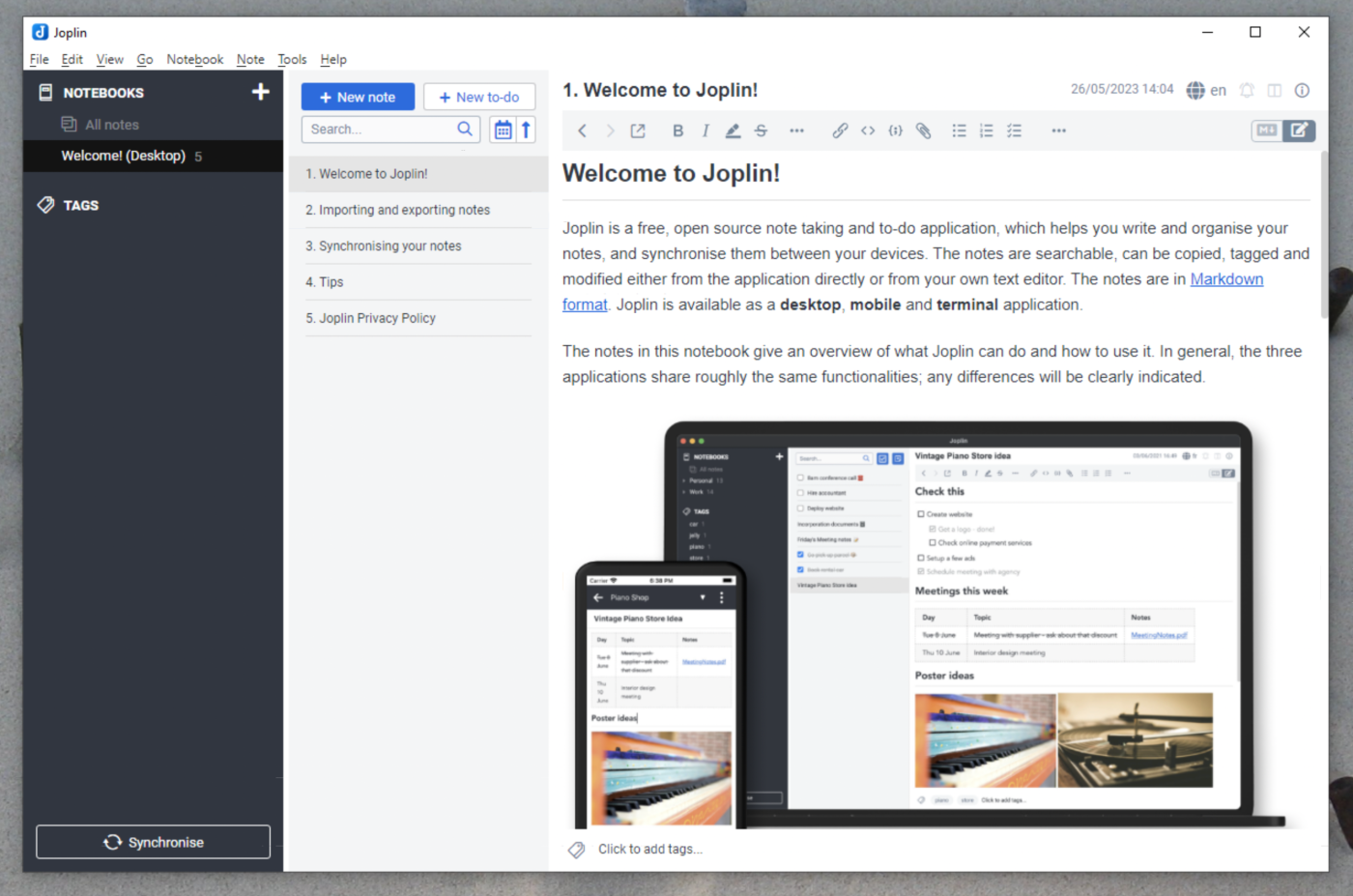 Joplin, our pick for the best open source Windows note-taking app
