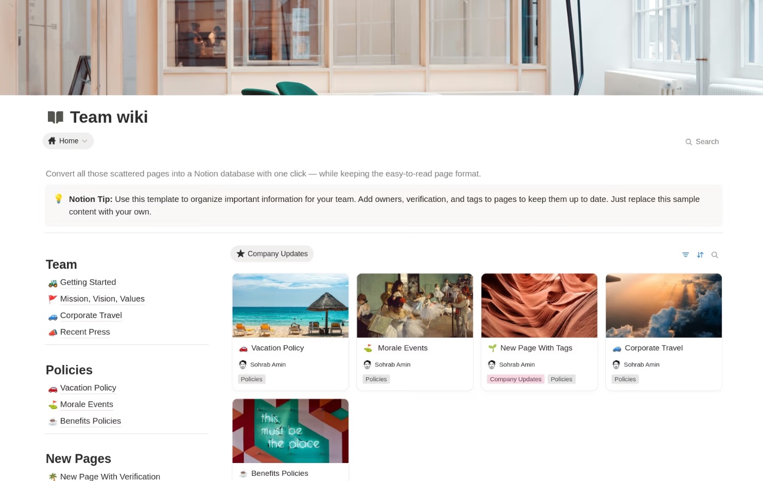 Templates page in Notion