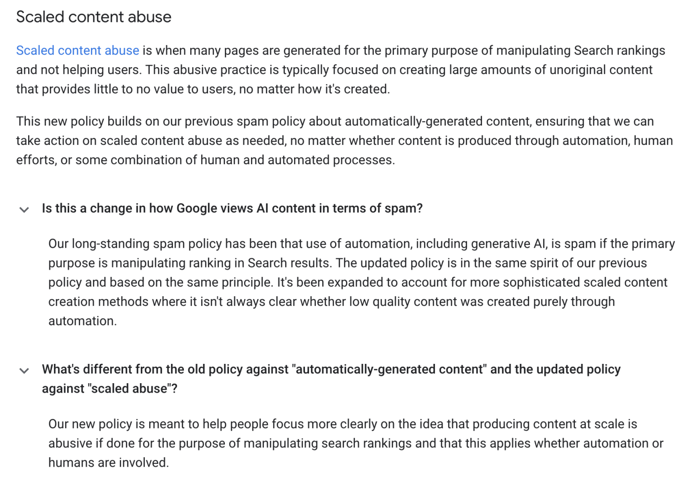 A snippet of Google's March 2024 algorithm update