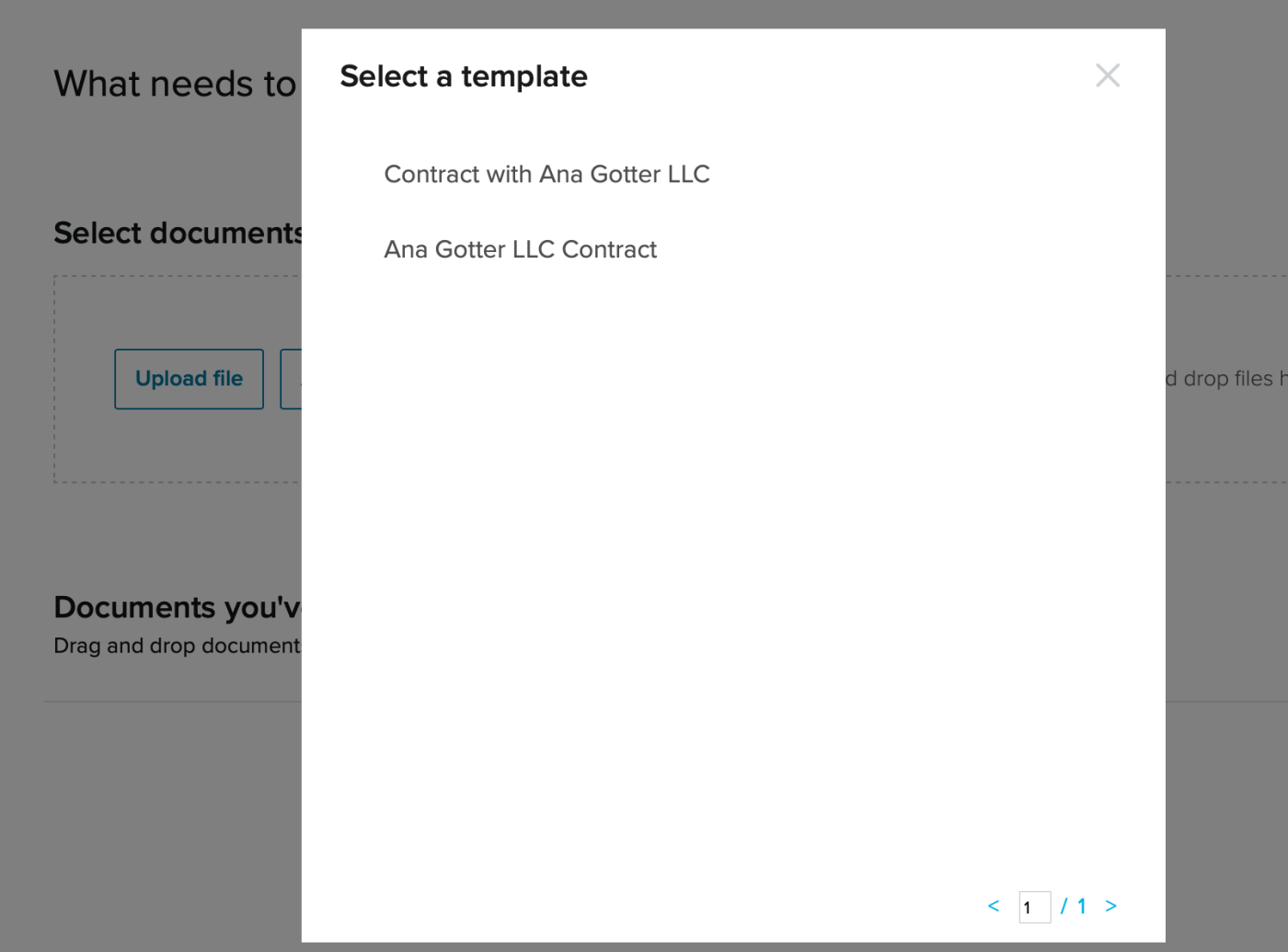 A list of two saved templates in HelloSign