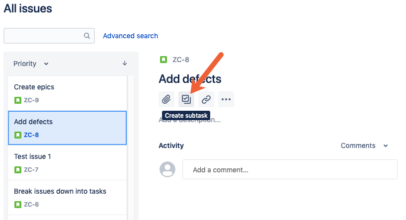 add subtasks in Jira