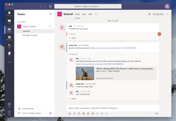 Schermo di Microsoft Teams