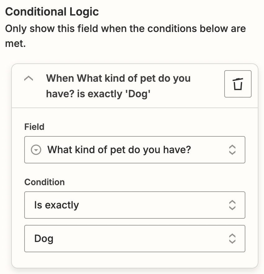 Screenshot of conditional logic displayed