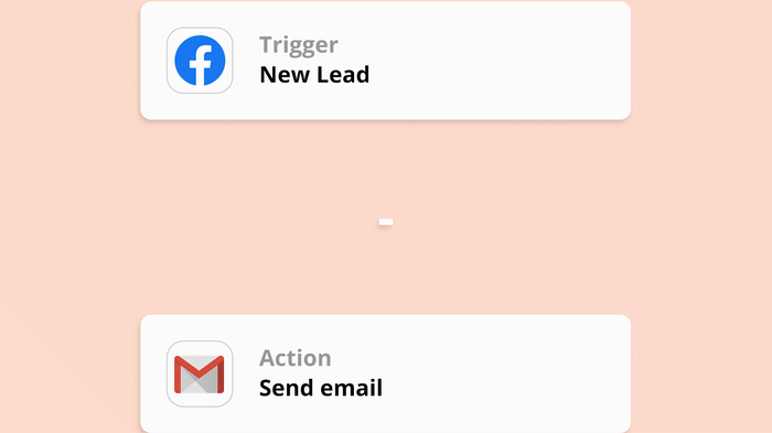 A stylized animation of Zapier filtering a new Facebook lead by location.