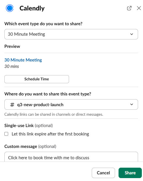 The Calendly Slack app