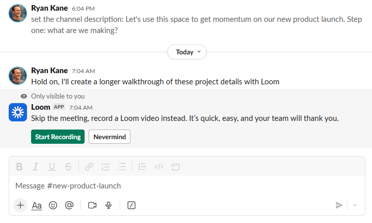 The Loom app in Slack