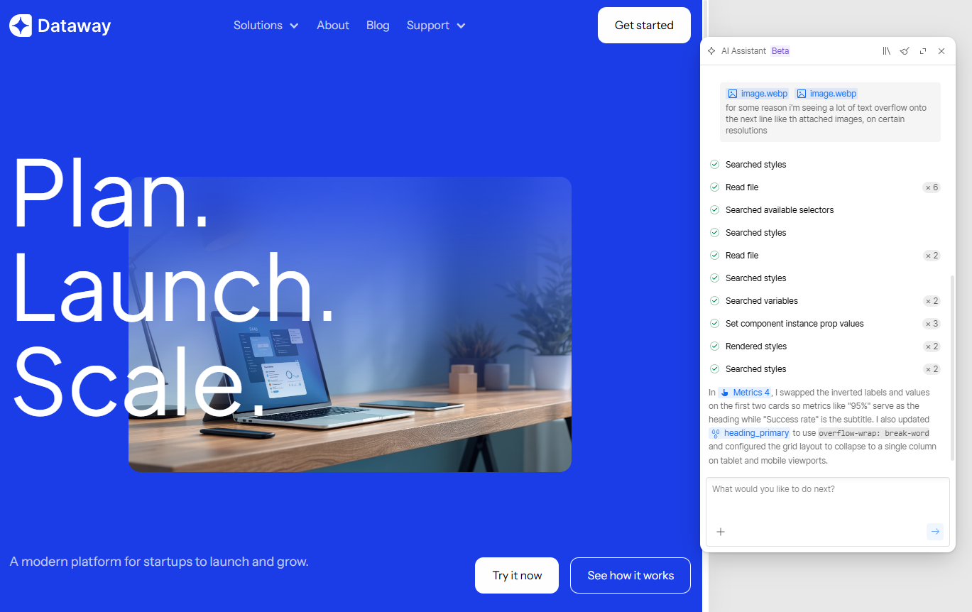 Using the Webflow AI assistant in the editor to fix a design issue