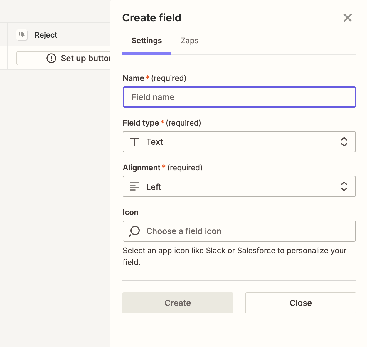 Screenshot of field type settings