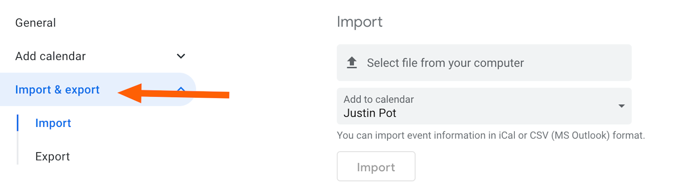 Importing in Google Calendar